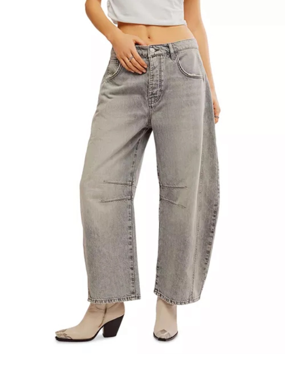 We The Free Free People Good Luck Mid Rise Barrel Jeans in Falcon Grey